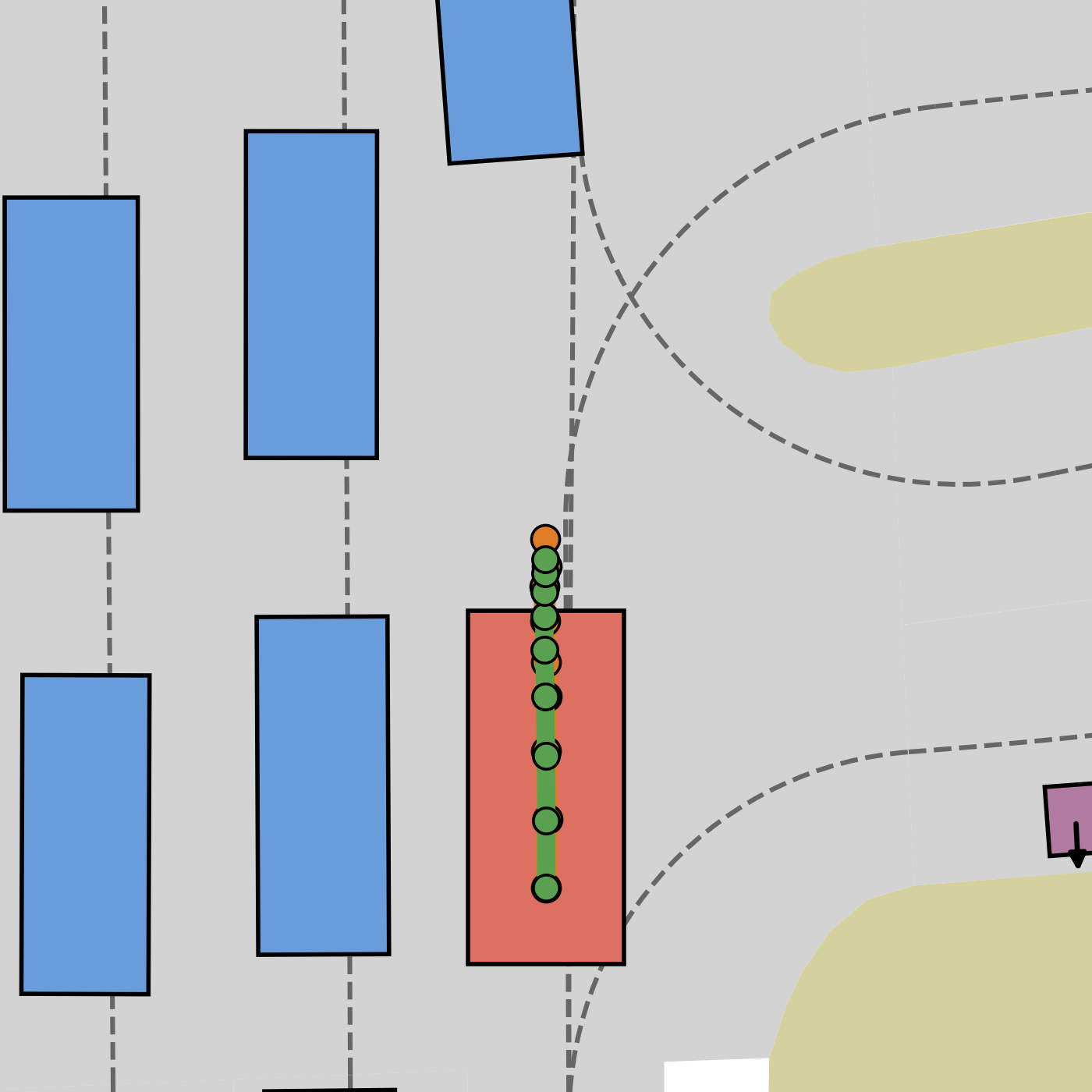 AffordDrive3D trajectory safely stops behind the leading vehicle.